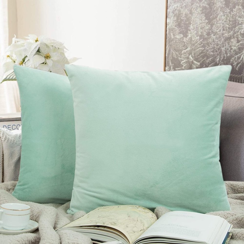 24x24 Velvet Square Throw Pillow Covers Cyan